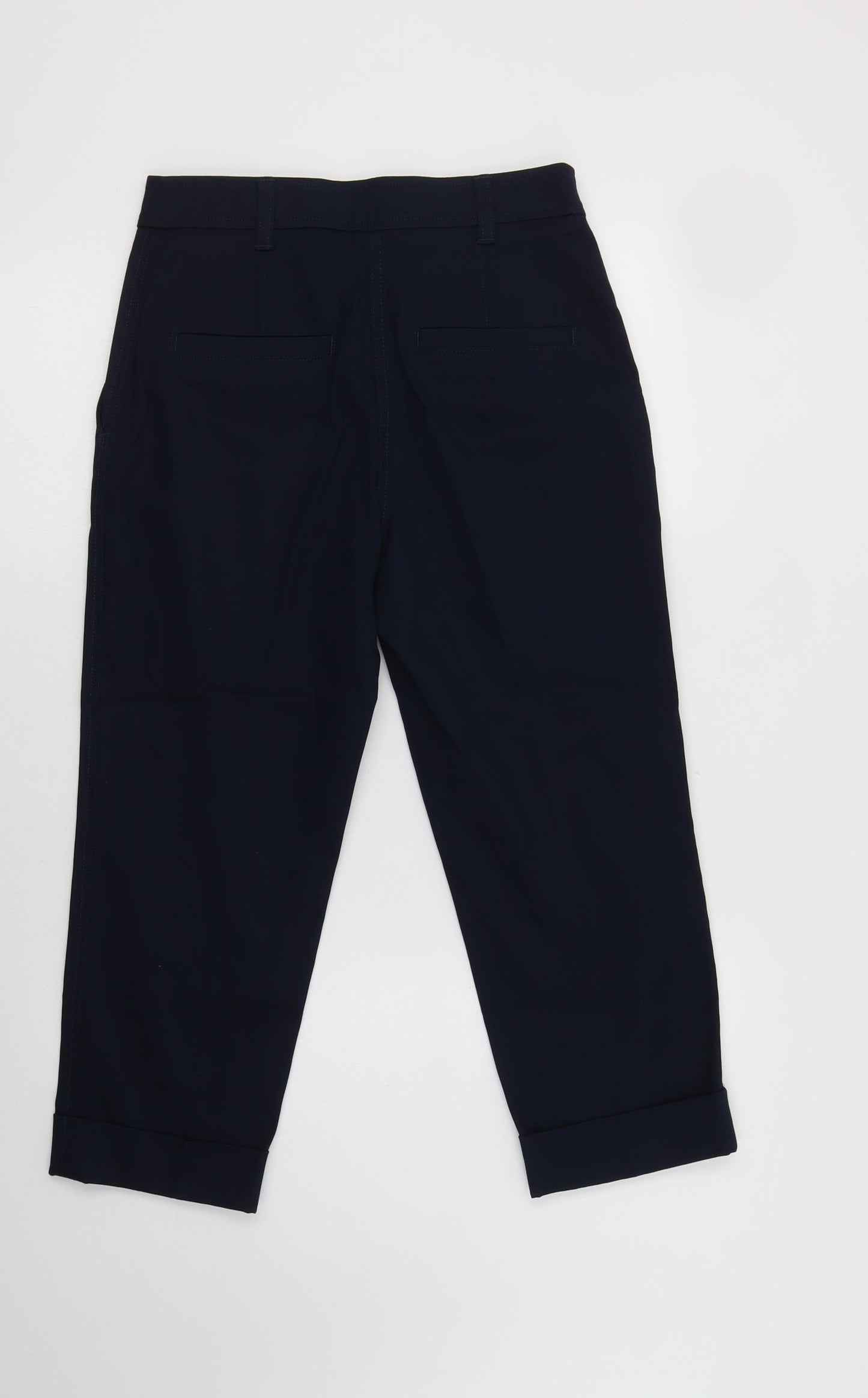 NEXT Womens Blue  Cotton Cropped Trousers Size 8 L22 in Regular Button