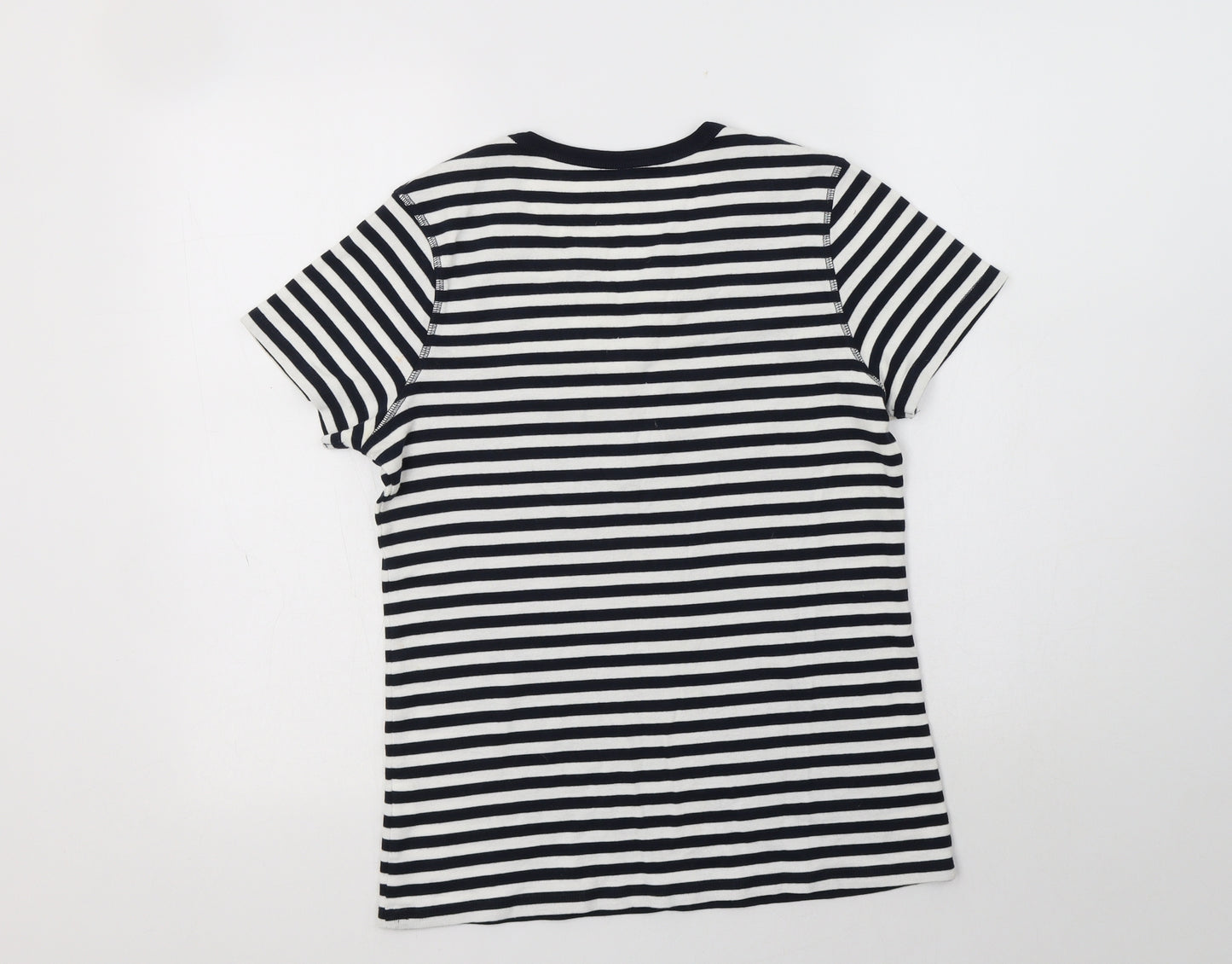 Preworn Womens White Striped Cotton Basic Blouse Size 14 Henley