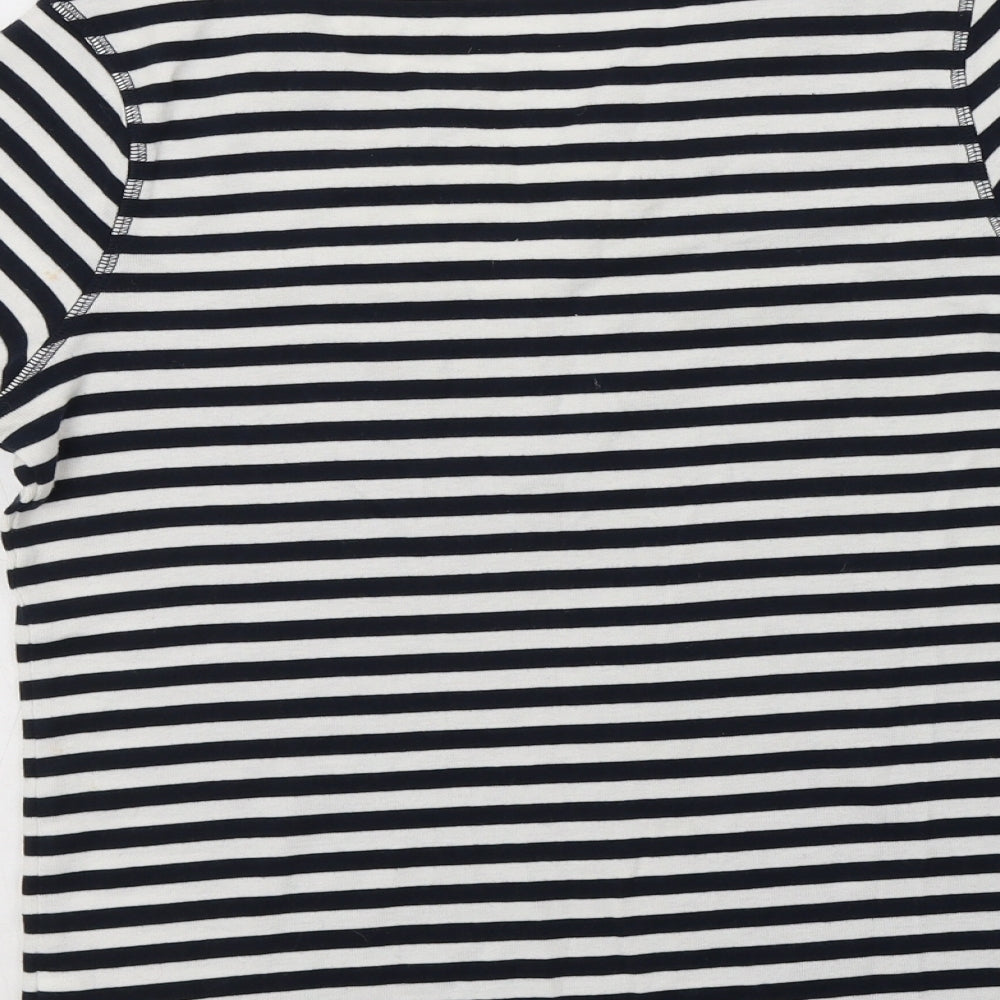 Preworn Womens White Striped Cotton Basic Blouse Size 14 Henley
