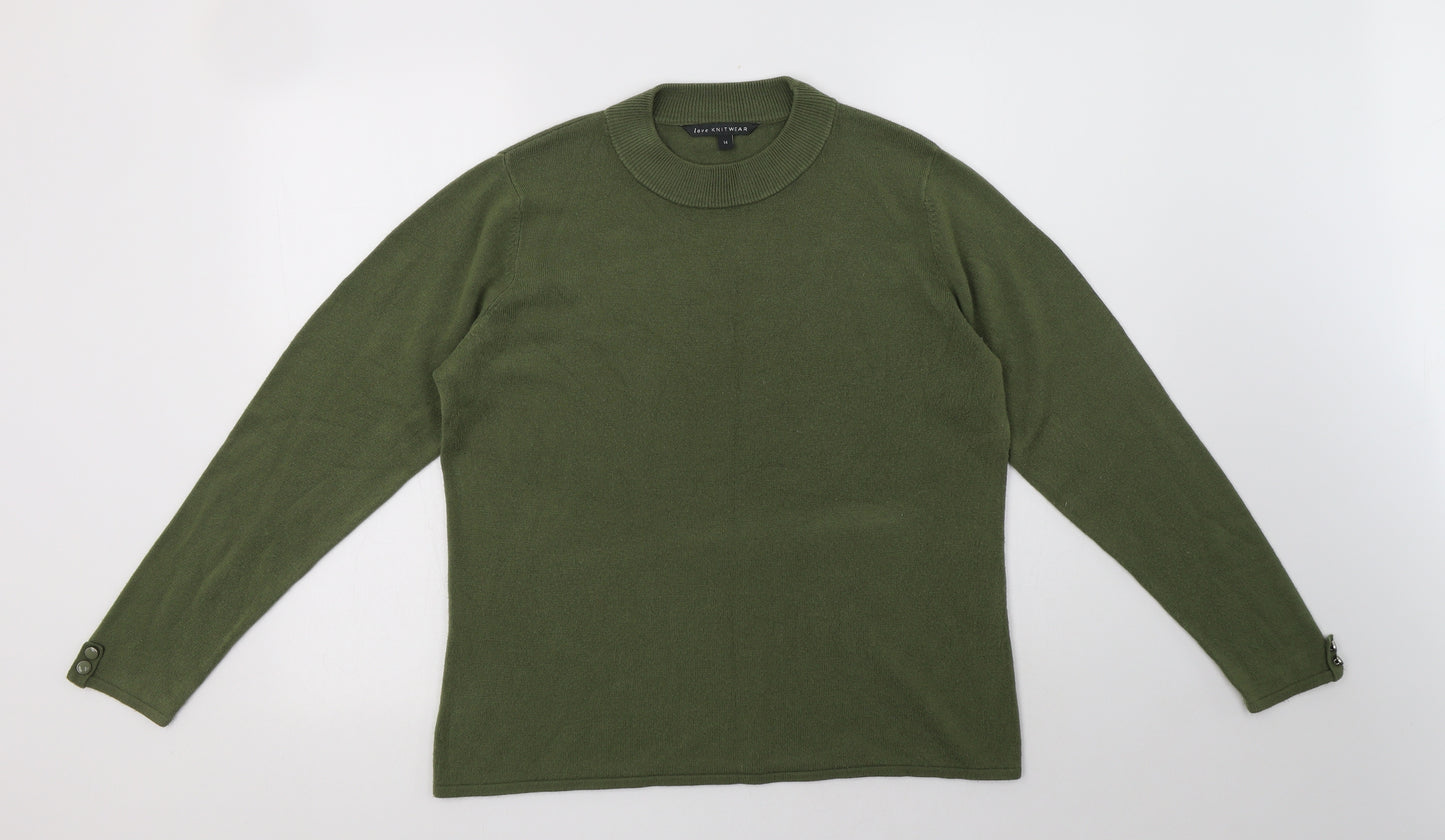 Bonmarché Womens Green Mock Neck  Acrylic Pullover Jumper Size 14