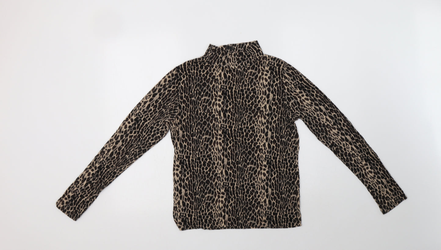 Select Womens Brown Animal Print Viscose Basic Blouse Size 16 Mock Neck