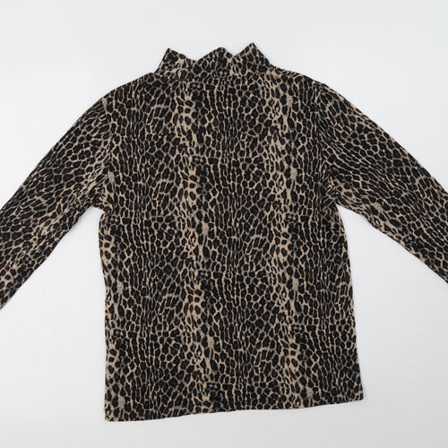 Select Womens Brown Animal Print Viscose Basic Blouse Size 16 Mock Neck