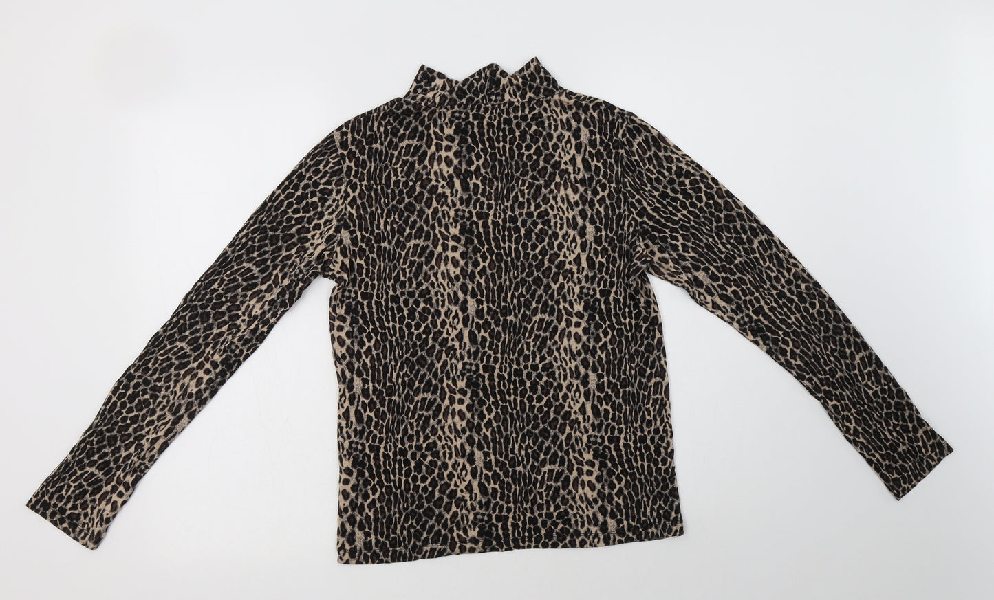 Select Womens Brown Animal Print Viscose Basic Blouse Size 16 Mock Neck