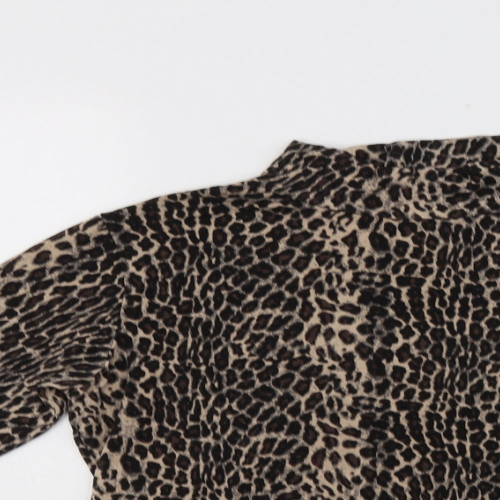 Select Womens Brown Animal Print Viscose Basic Blouse Size 16 Mock Neck