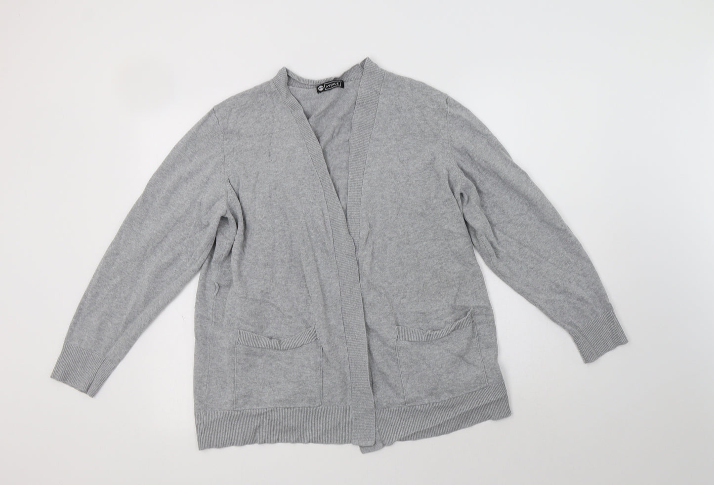 Avenue Womens Grey V-Neck  Cotton Cardigan Jumper Size 18