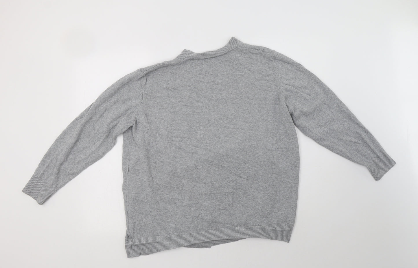 Avenue Womens Grey V-Neck  Cotton Cardigan Jumper Size 18