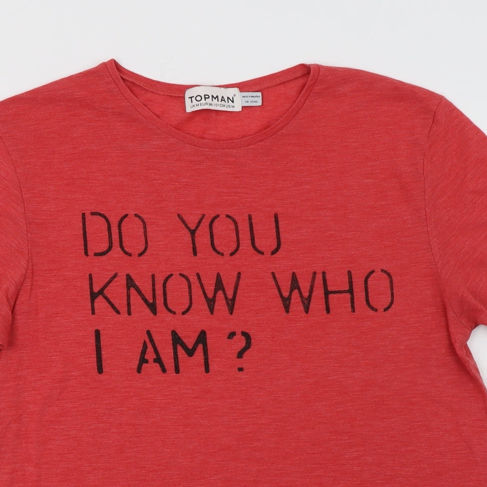 Topman Mens Red  Polyester  T-Shirt Size M Crew Neck