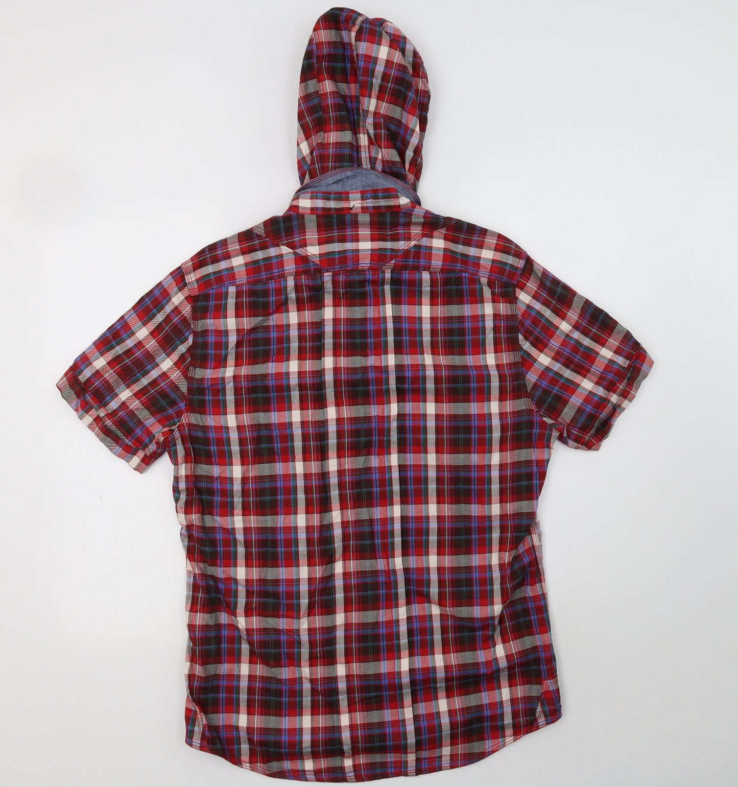 Duck & Cover Mens Red Check Cotton  Button-Up Size L Collared Buckle