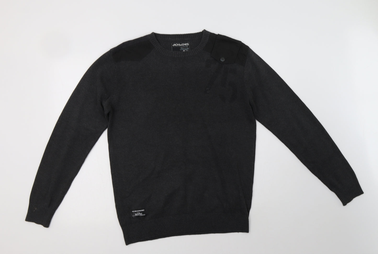 JACK & JONES Mens Grey Crew Neck  Polyester Pullover Jumper Size L