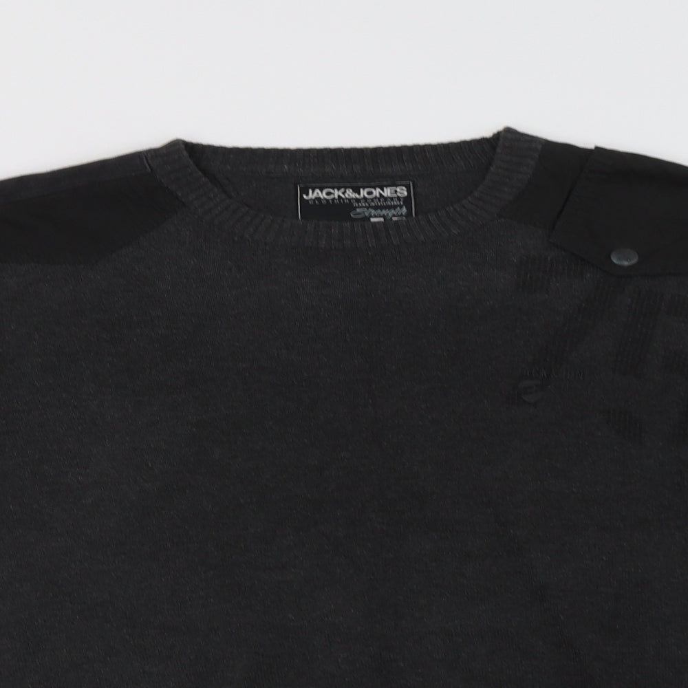 JACK & JONES Mens Grey Crew Neck  Polyester Pullover Jumper Size L
