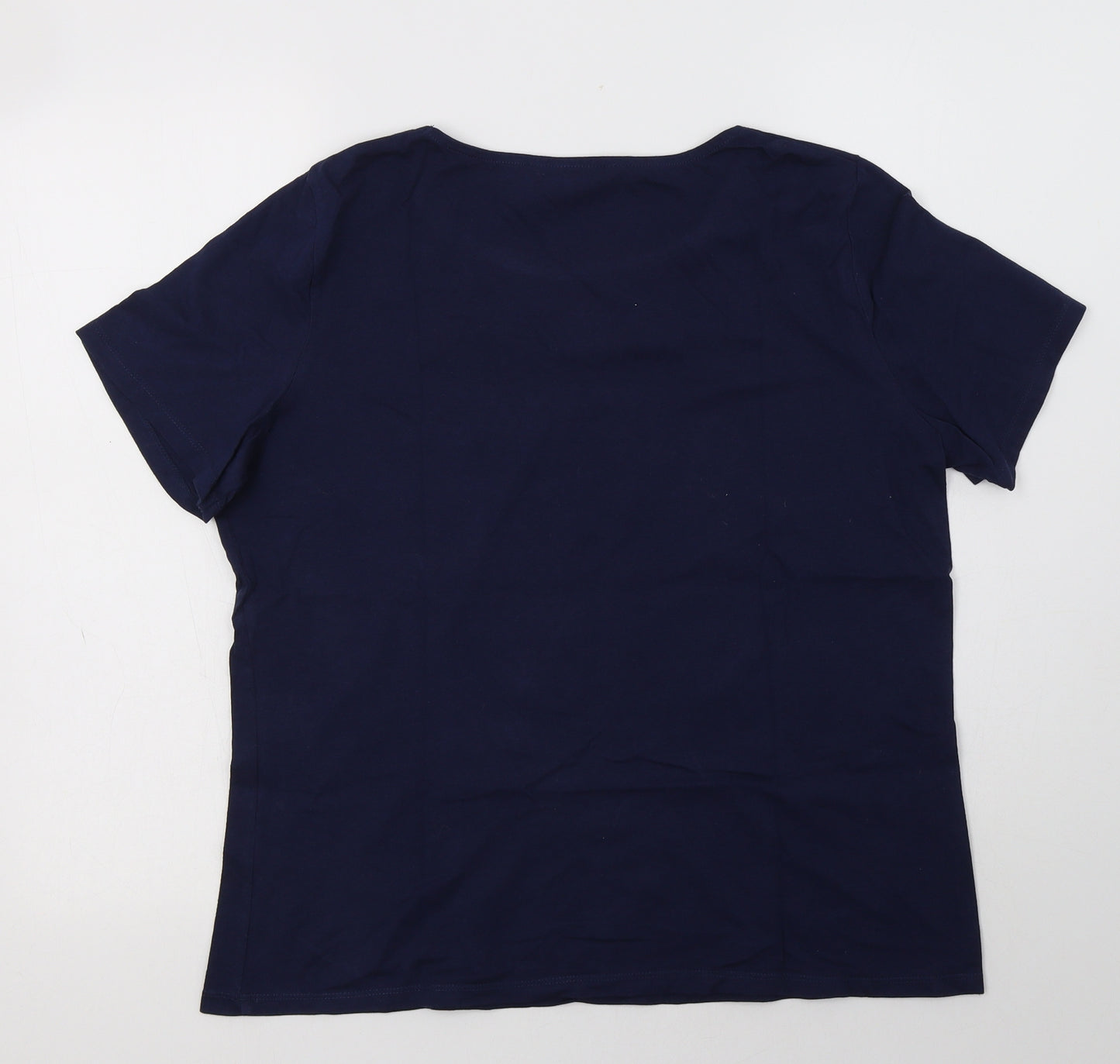 Bonmarché Womens Blue Floral Cotton Basic Blouse Size 14 Crew Neck