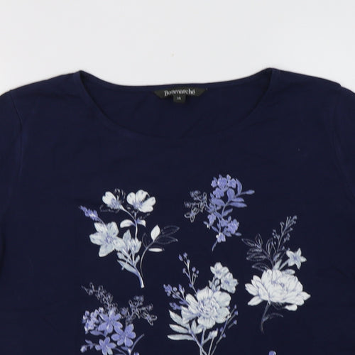 Bonmarché Womens Blue Floral Cotton Basic Blouse Size 14 Crew Neck