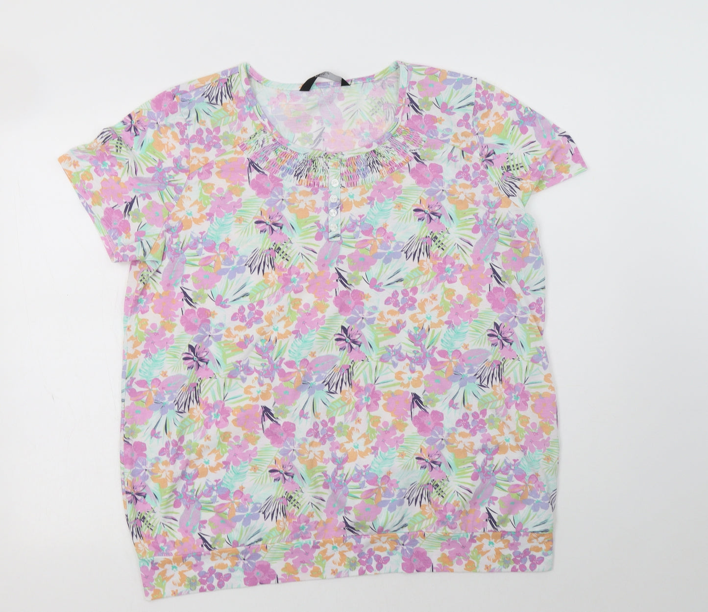 BM Womens Multicoloured Floral Polyester Basic Blouse Size 18 Round Neck