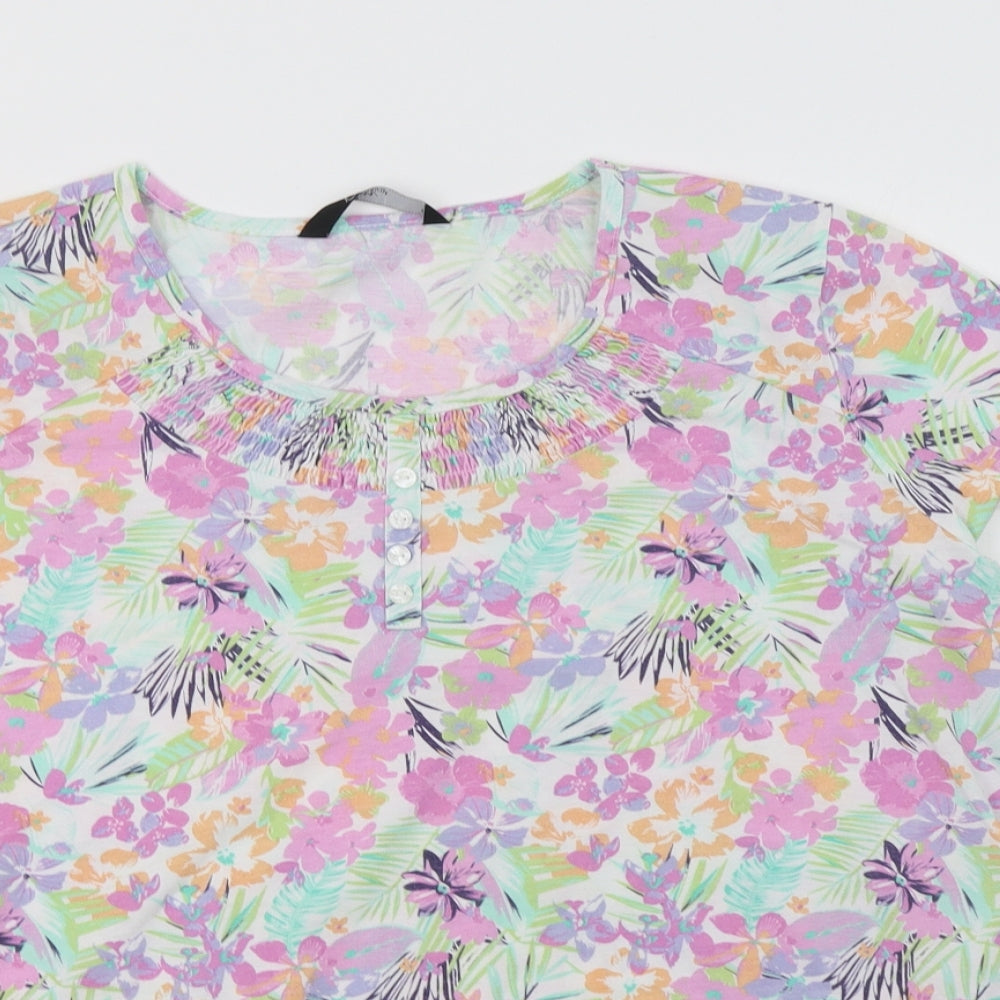 BM Womens Multicoloured Floral Polyester Basic Blouse Size 18 Round Neck