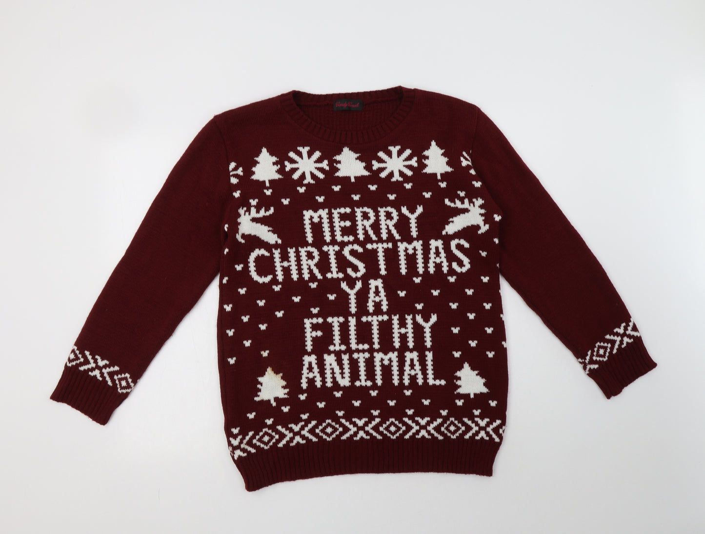 Candy Crush Mens Purple Crew Neck Fair Isle Acrylic Henley Jumper Size M   - Christmas Jumper