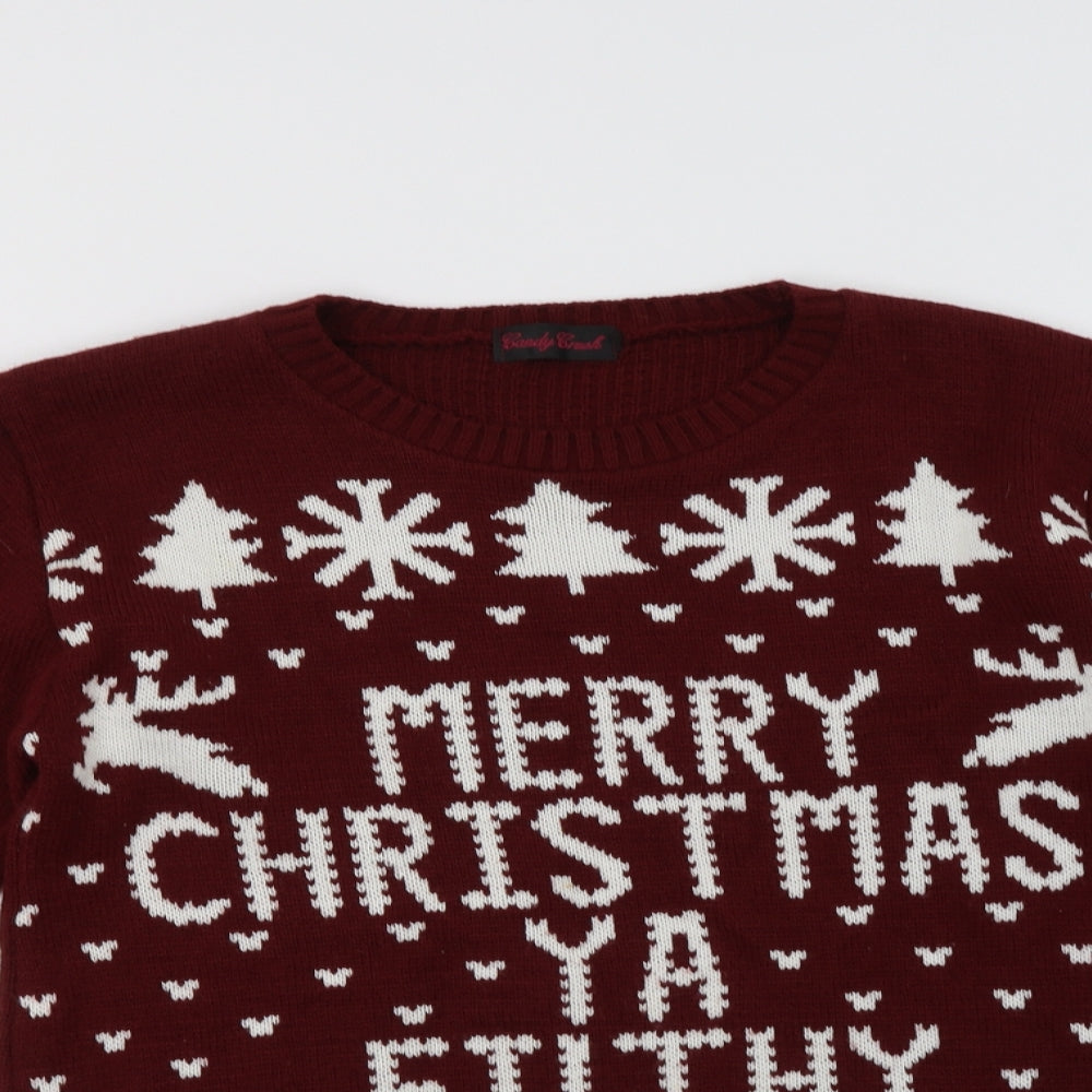 Candy Crush Mens Purple Crew Neck Fair Isle Acrylic Henley Jumper Size M   - Christmas Jumper