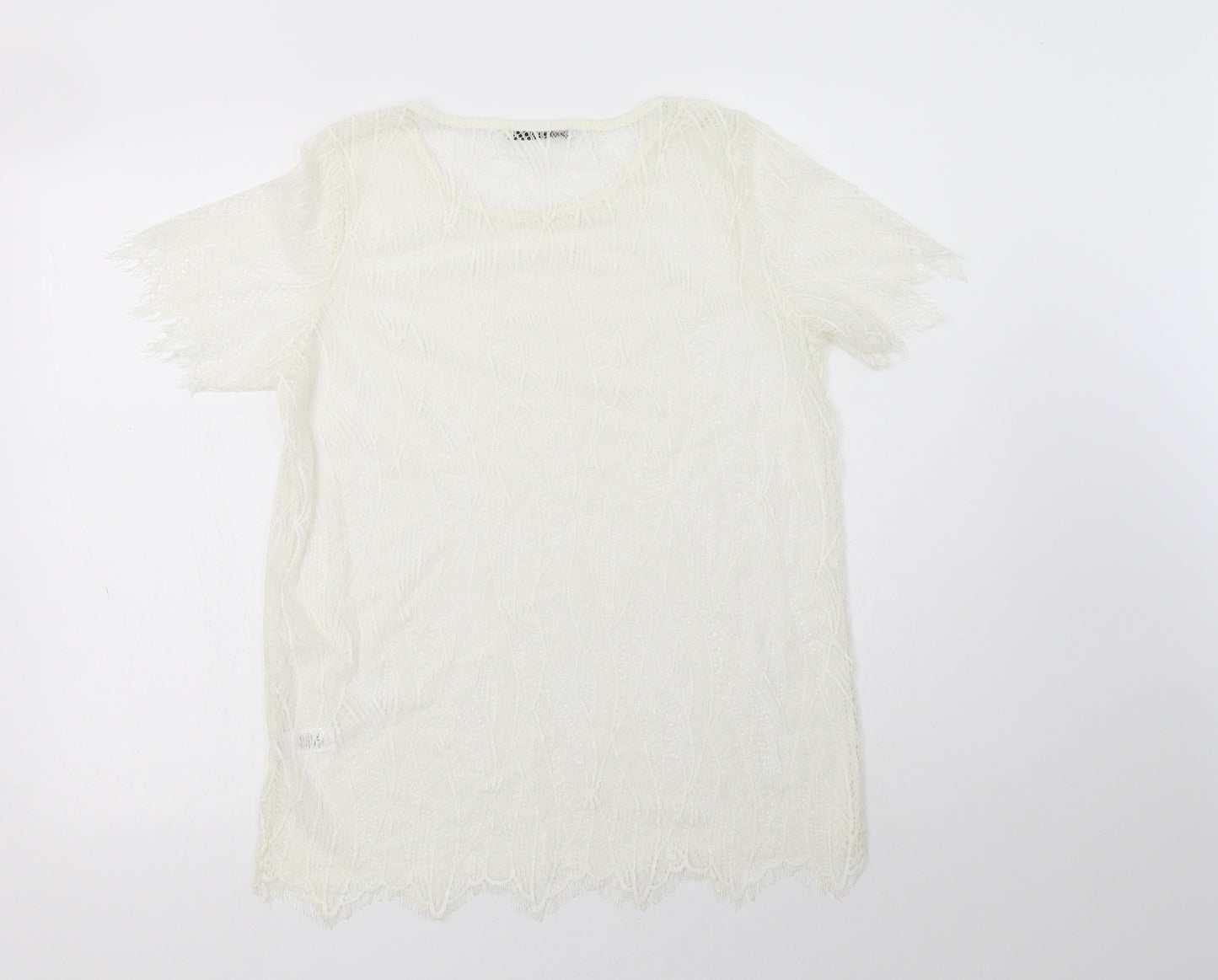 George Womens Ivory Floral Polyamide Basic Blouse Size 14 Crew Neck