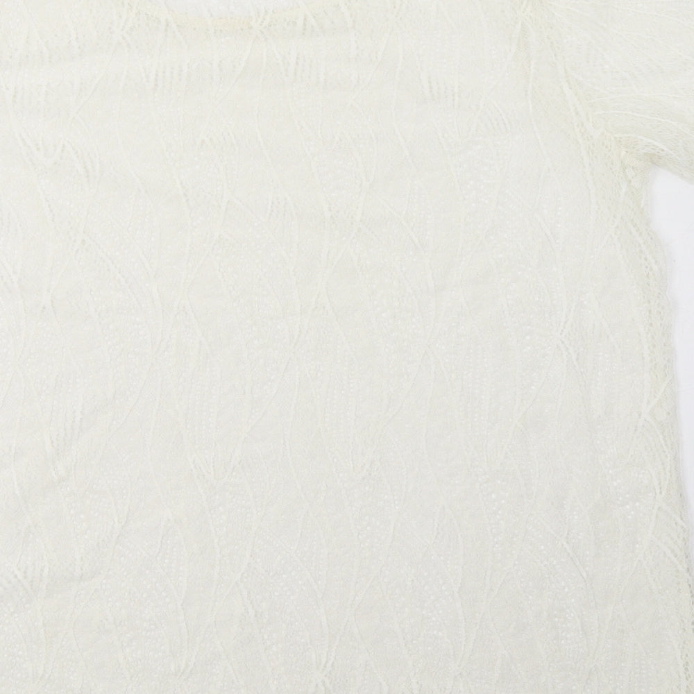 George Womens Ivory Floral Polyamide Basic Blouse Size 14 Crew Neck