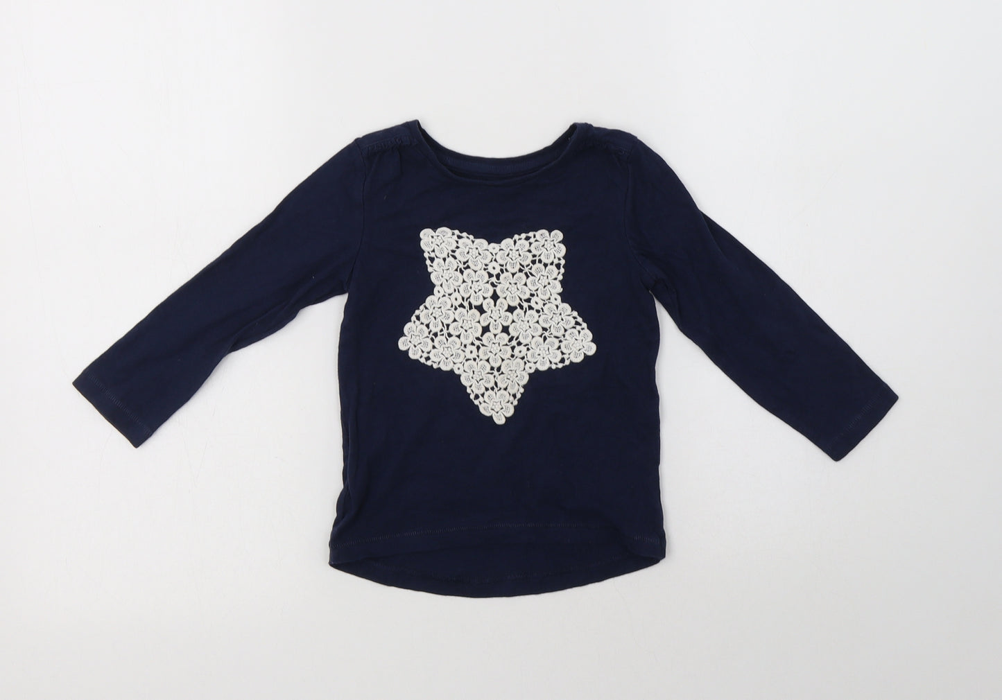 Nutmeg Girls Blue  Cotton Basic Blouse Size 2-3 Years Crew Neck  - Lace Detail