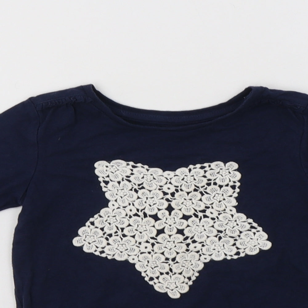 Nutmeg Girls Blue  Cotton Basic Blouse Size 2-3 Years Crew Neck  - Lace Detail