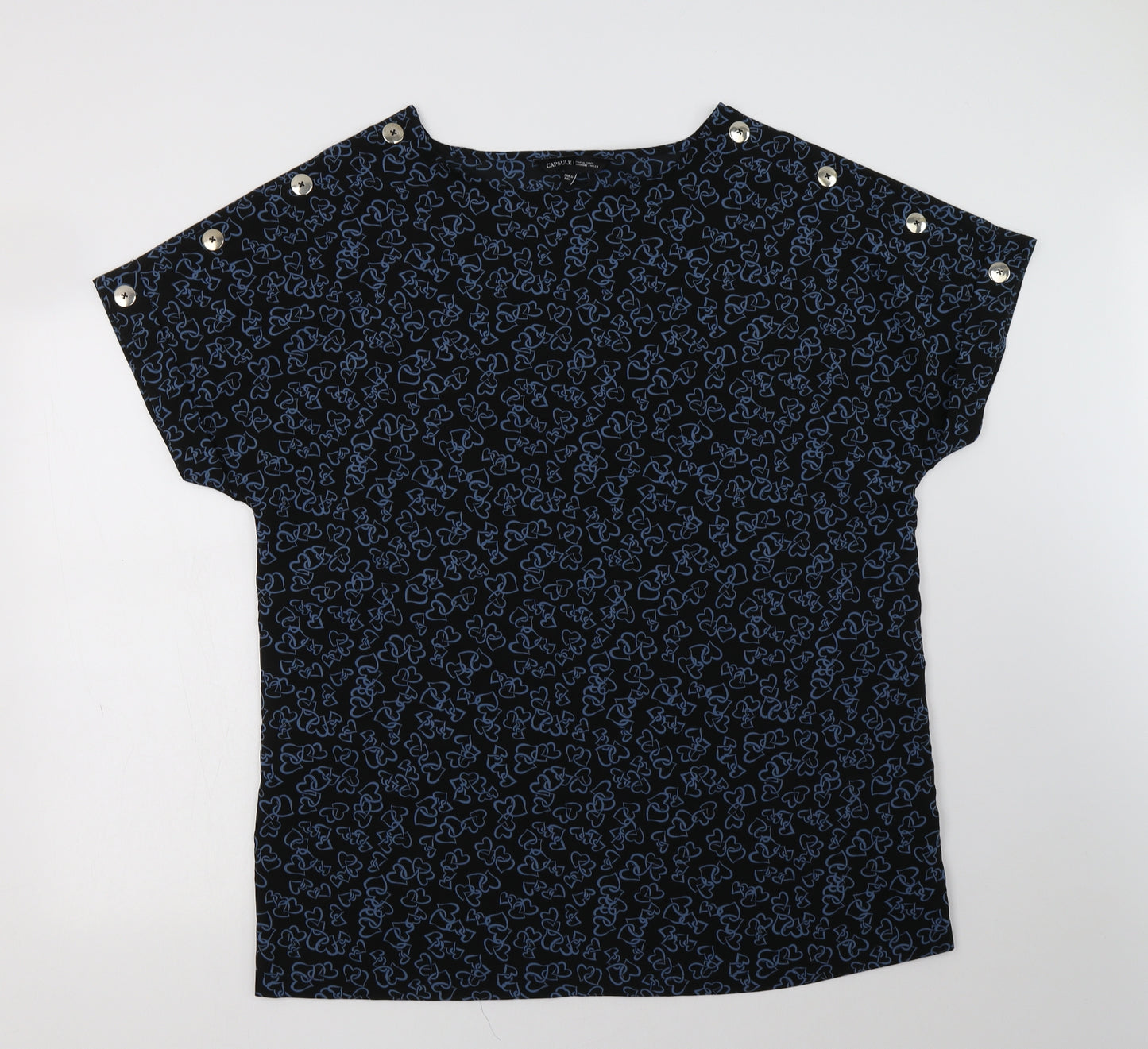 Capsule Womens Black Geometric Polyester Basic Blouse Size 18 Crew Neck - Heart Print