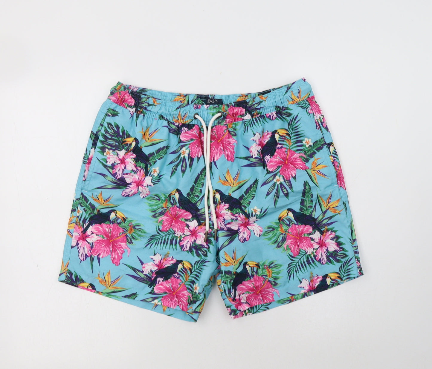 Matalan Mens Blue Floral Polyester Bermuda Shorts Size M L6 in Regular Drawstring