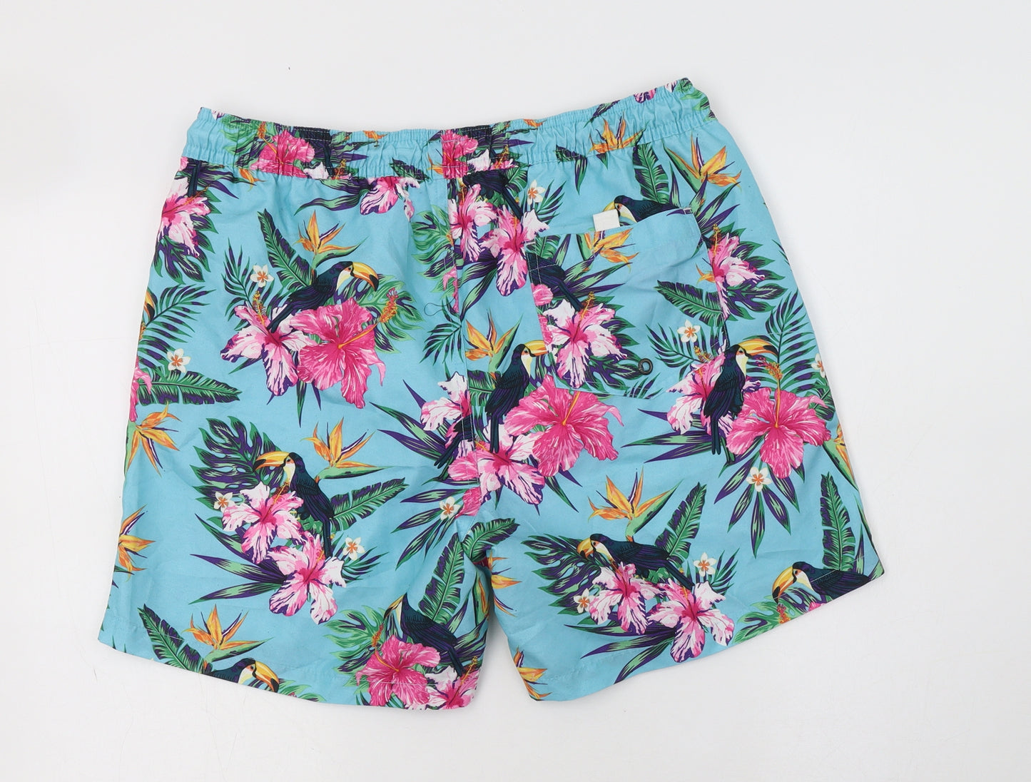 Matalan Mens Blue Floral Polyester Bermuda Shorts Size M L6 in Regular Drawstring
