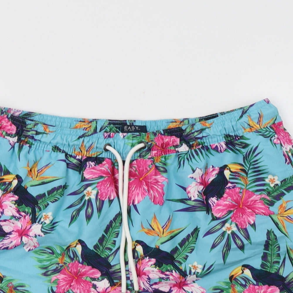 Matalan Mens Blue Floral Polyester Bermuda Shorts Size M L6 in Regular Drawstring