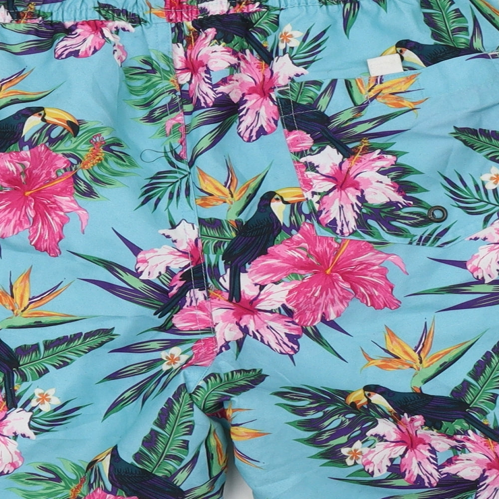 Matalan Mens Blue Floral Polyester Bermuda Shorts Size M L6 in Regular Drawstring