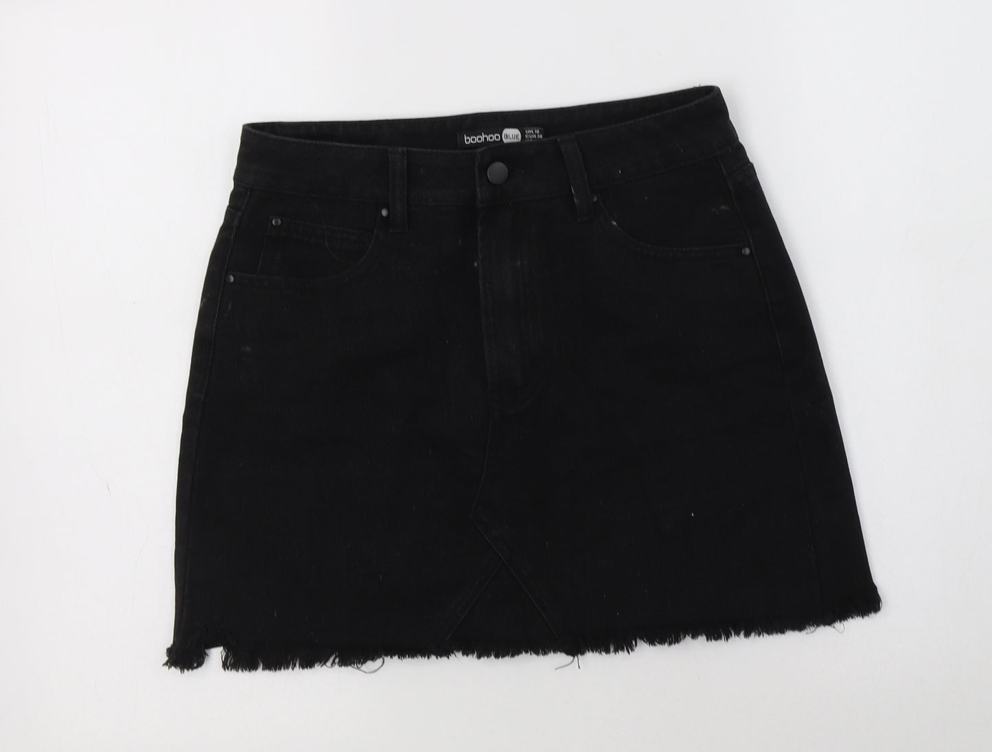 Boohoo Womens Black  Cotton Mini Skirt Size 10   Button