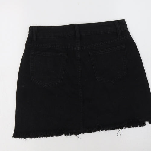 Boohoo Womens Black  Cotton Mini Skirt Size 10   Button
