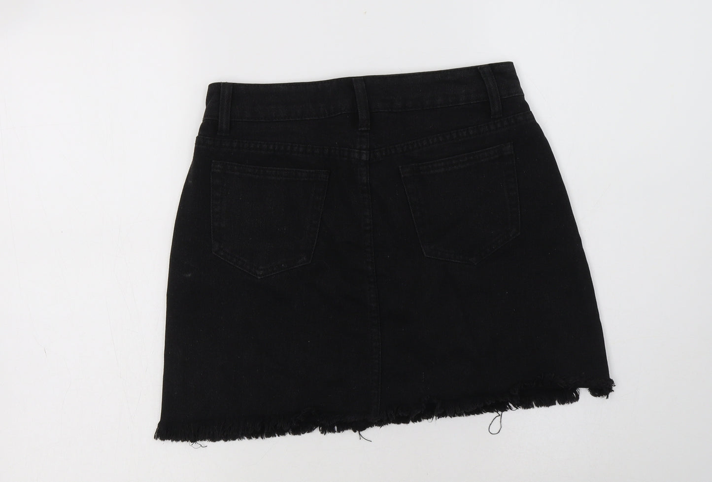 Boohoo Womens Black  Cotton Mini Skirt Size 10   Button