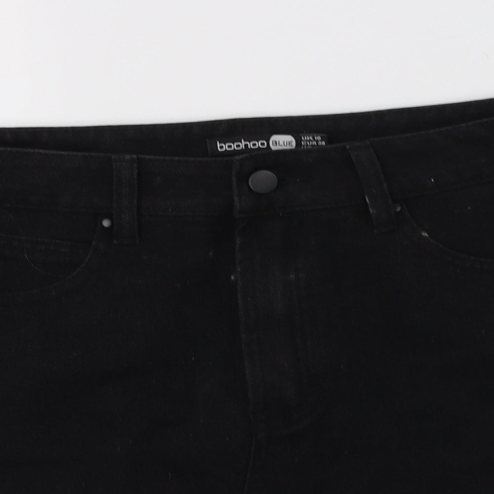Boohoo Womens Black  Cotton Mini Skirt Size 10   Button