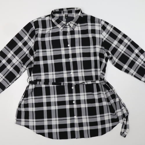 SheIn Womens Black Check Polyester Tunic Button-Up Size 2XL Collared