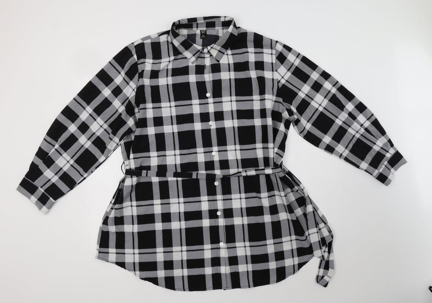 SheIn Womens Black Check Polyester Tunic Button-Up Size 2XL Collared