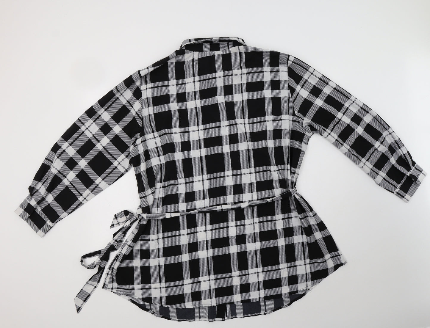SheIn Womens Black Check Polyester Tunic Button-Up Size 2XL Collared
