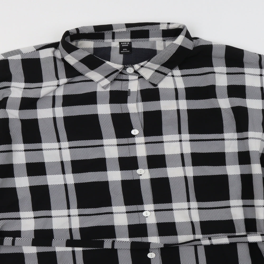 SheIn Womens Black Check Polyester Tunic Button-Up Size 2XL Collared