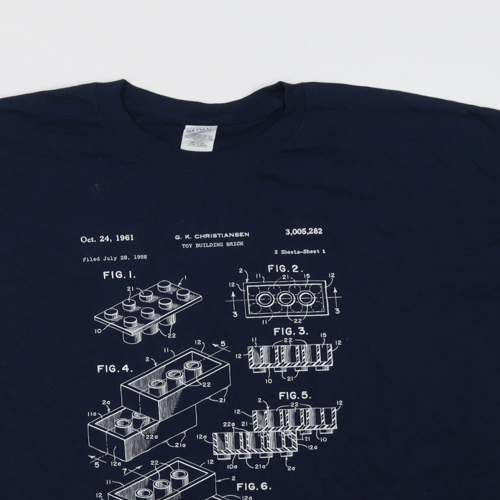 Gildan Mens Blue  Cotton  T-Shirt Size XL Crew Neck