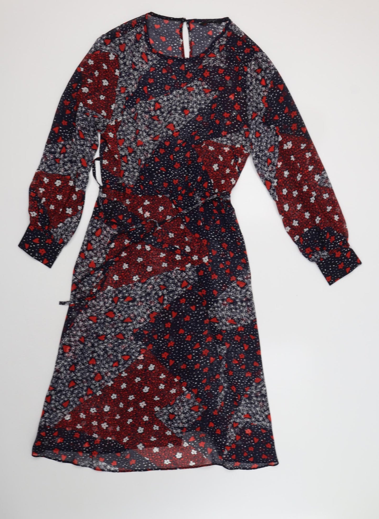 George Womens Blue Floral Polyester A-Line  Size 16  Round Neck Button