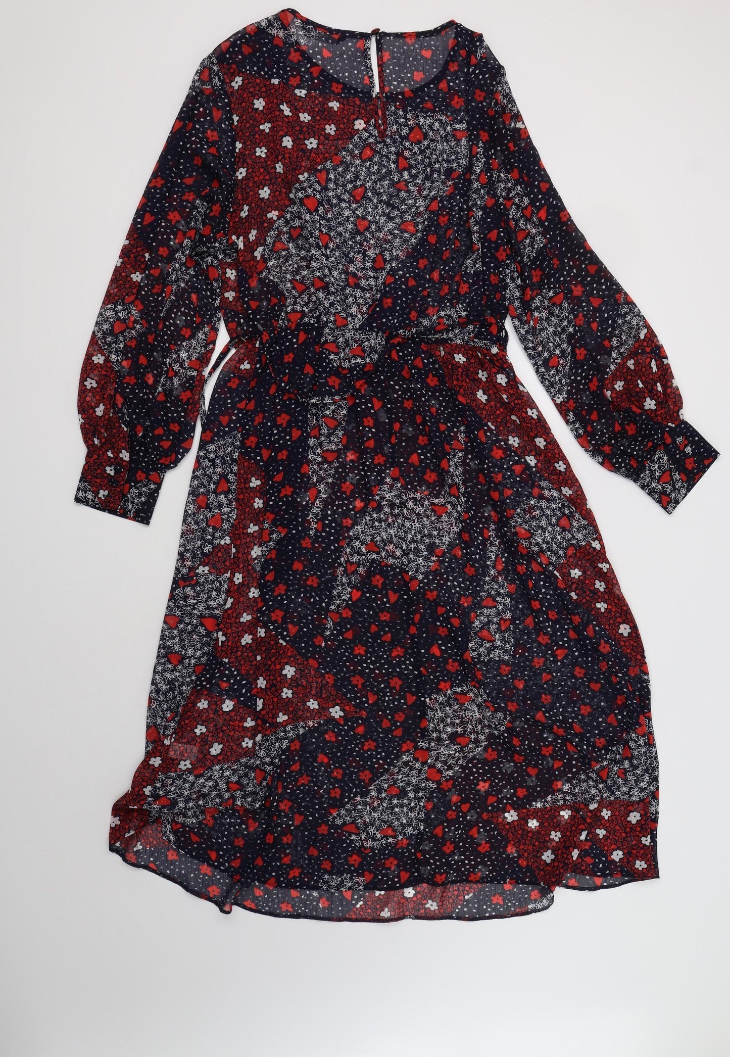 George Womens Blue Floral Polyester A-Line  Size 16  Round Neck Button