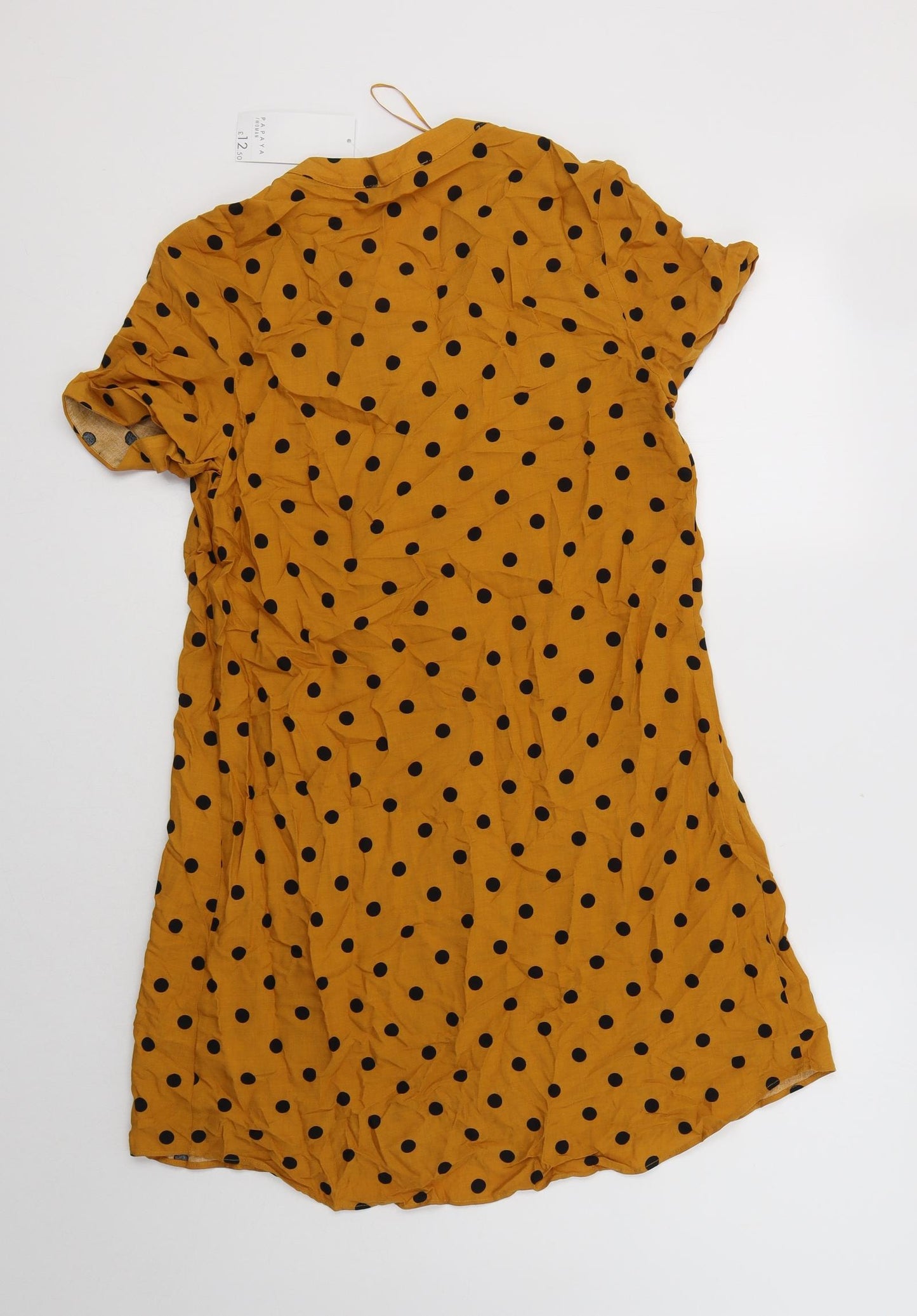 Papaya Womens Yellow Polka Dot Viscose Sheath  Size 8  V-Neck