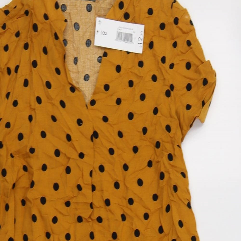 Papaya Womens Yellow Polka Dot Viscose Sheath  Size 8  V-Neck