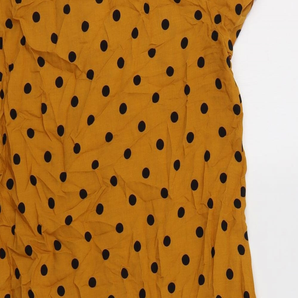Papaya Womens Yellow Polka Dot Viscose Sheath  Size 8  V-Neck