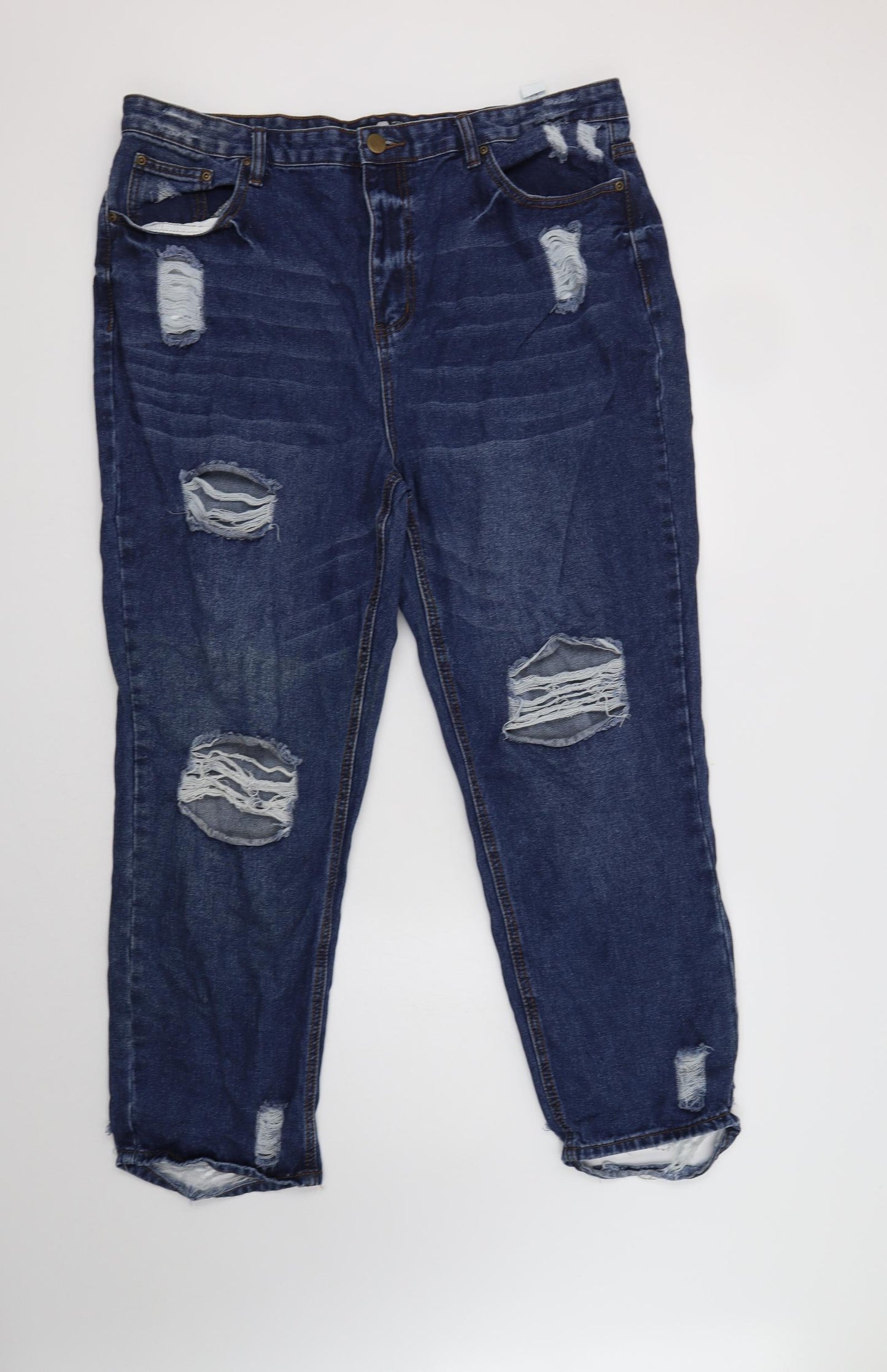 Boohoo Womens Blue  Cotton Boyfriend Jeans Size 20 L30 in Regular Button