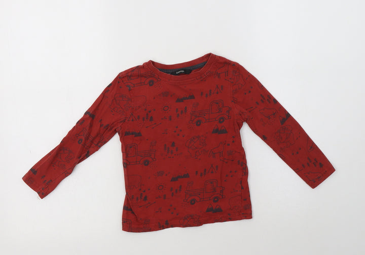 George Boys Red Geometric Cotton Basic T-Shirt Size 2-3 Years Crew Neck - Bear Print