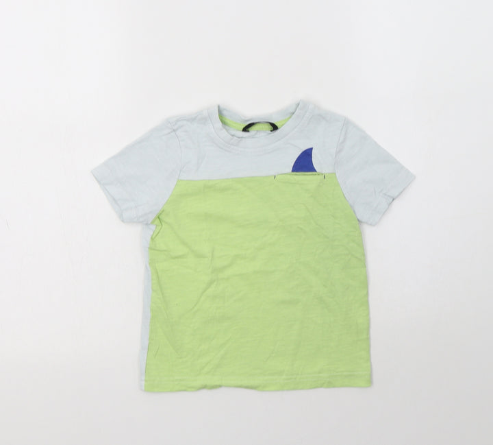 George Boys Blue Colourblock Cotton Basic Polo Size 3-4 Years Crew Neck