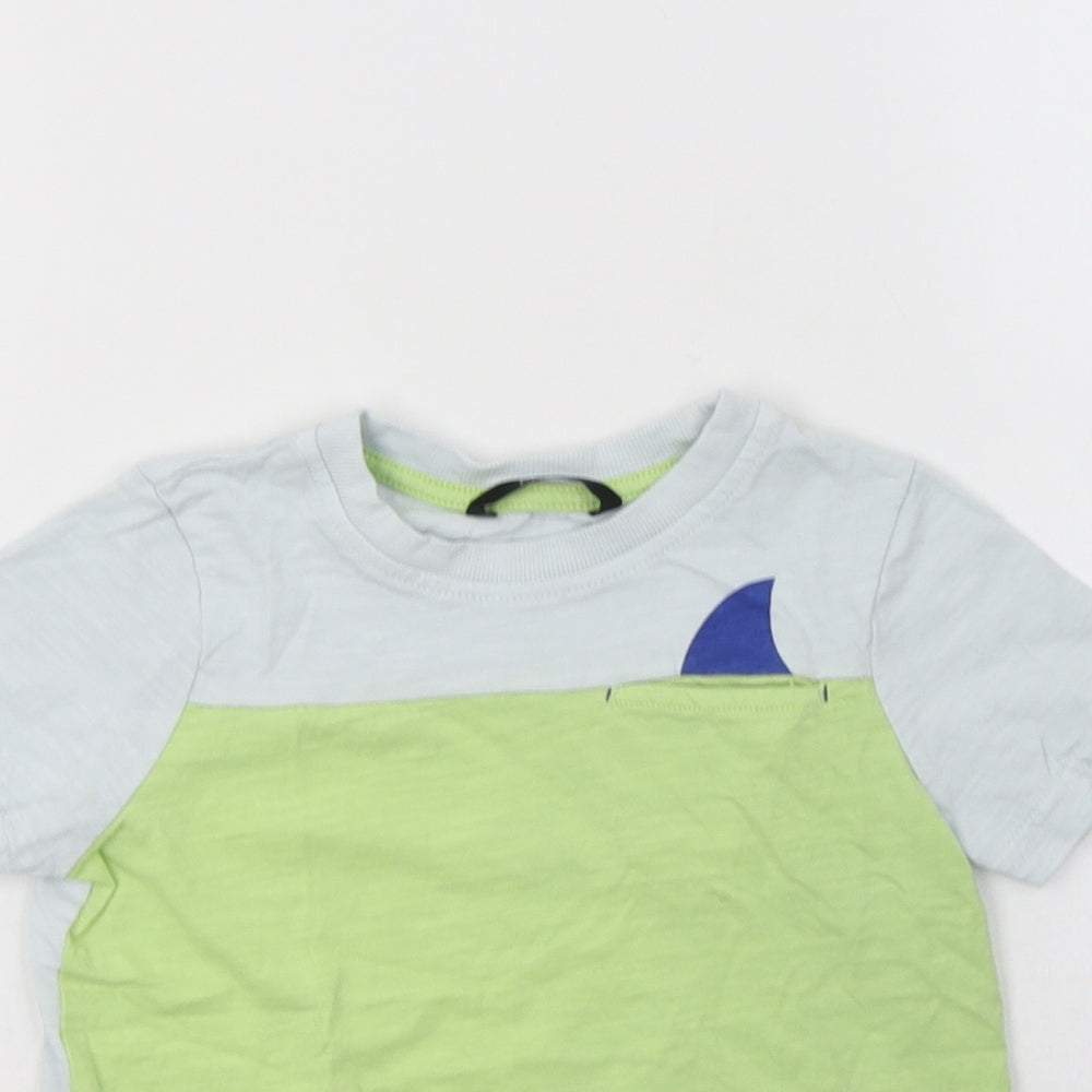 George Boys Blue Colourblock Cotton Basic Polo Size 3-4 Years Crew Neck