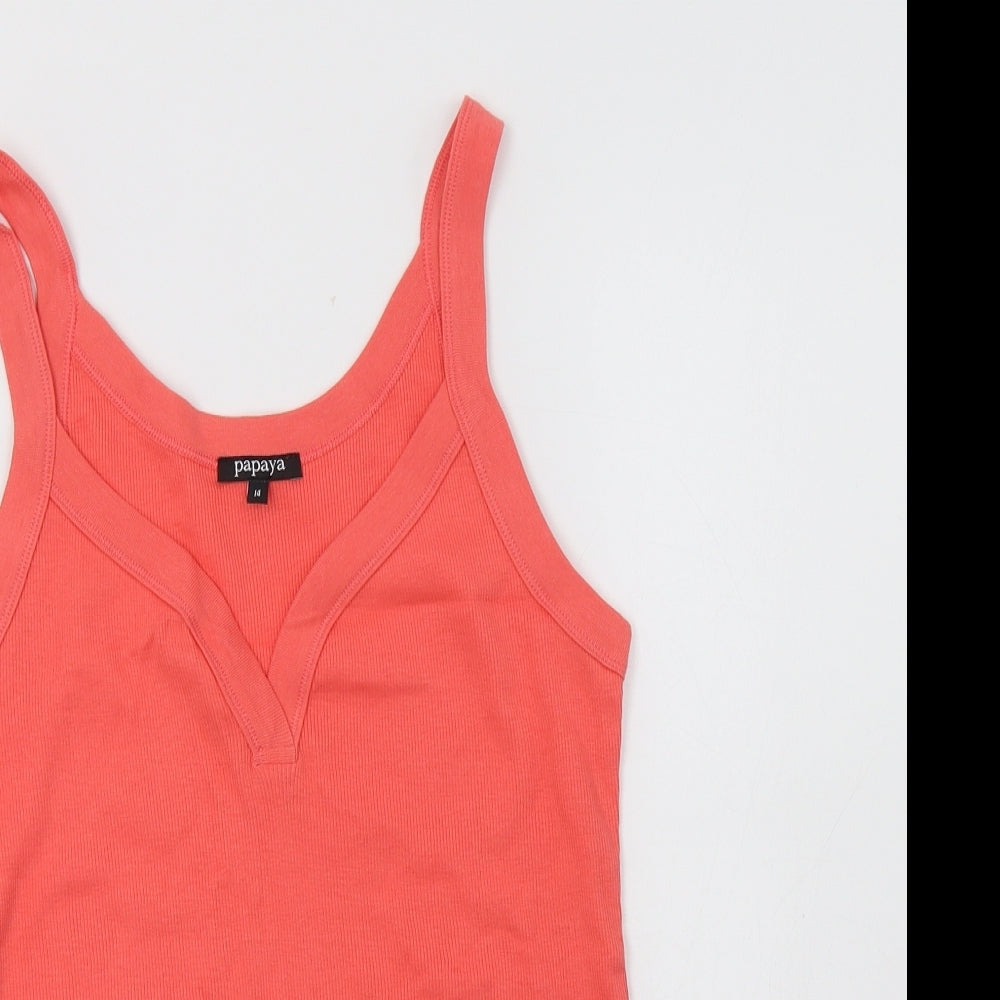 Papaya Womens Pink  Cotton Basic Tank Size 14 V-Neck