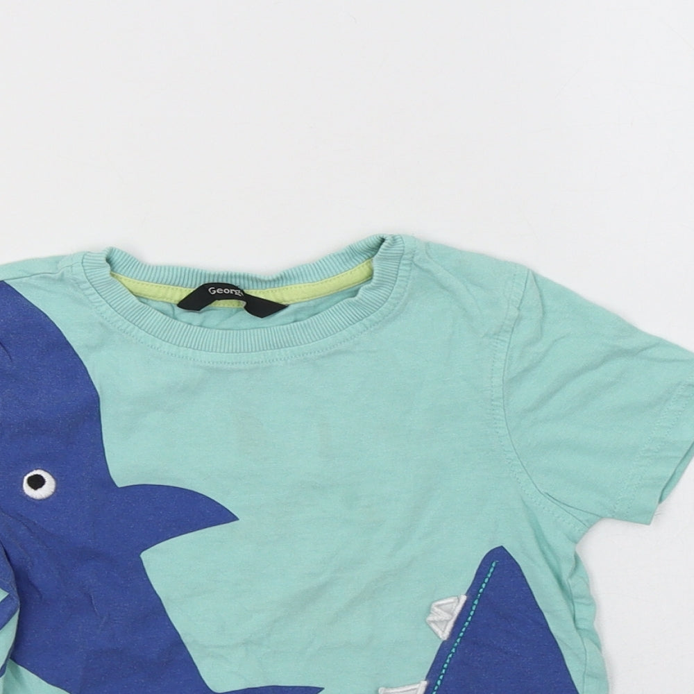 George Boys Green  Cotton Basic T-Shirt Size 3-4 Years Crew Neck  - Shark