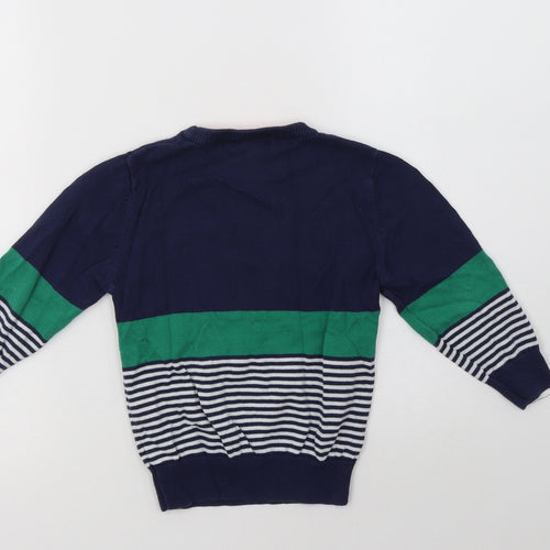 George Boys Blue Crew Neck Striped Cotton Pullover Jumper Size 3-4 Years   - Fire Engine